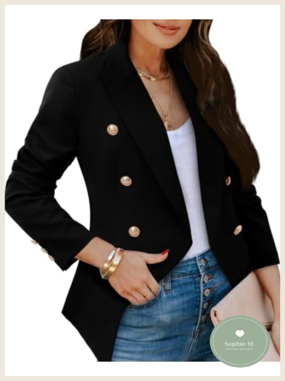 Women's Double Breasted Gold Button Business Casual Blazer